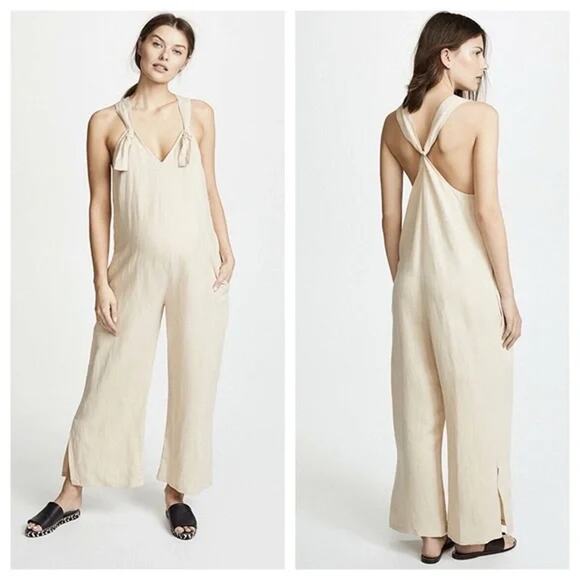 Hatch Noa off white beige sand linen maternity pregnancy jumpsuit Size 1 Small